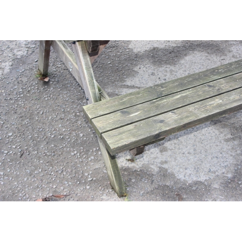 306 - A modern garden picnic bench by MC Timber, approx 180cm wide x 150cm deep x 72cm tall