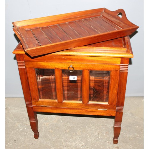 129 - An unusual antique style tray topped drinks cabinet with bevelled glass panels, approx 61cm wide x 3... 