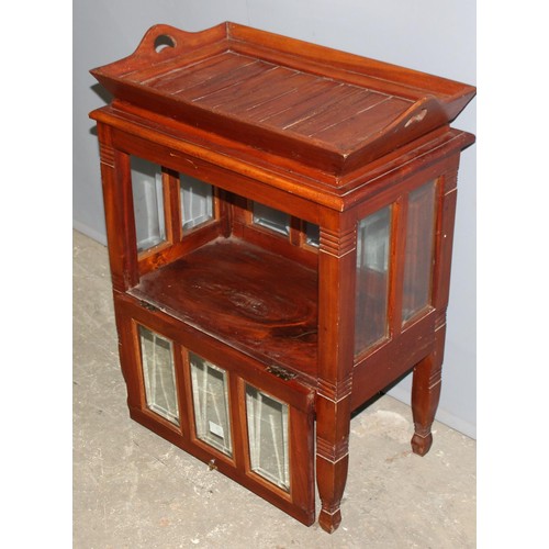 129 - An unusual antique style tray topped drinks cabinet with bevelled glass panels, approx 61cm wide x 3... 