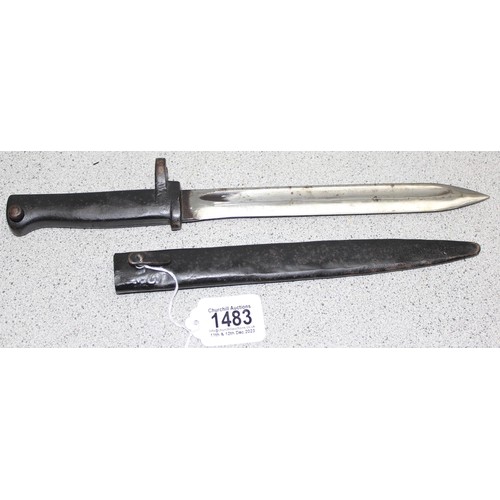 1483 - An early 20th century bayonet and sheath, believed to be a Mauser bayonet, seemingly unmarked apart ... 