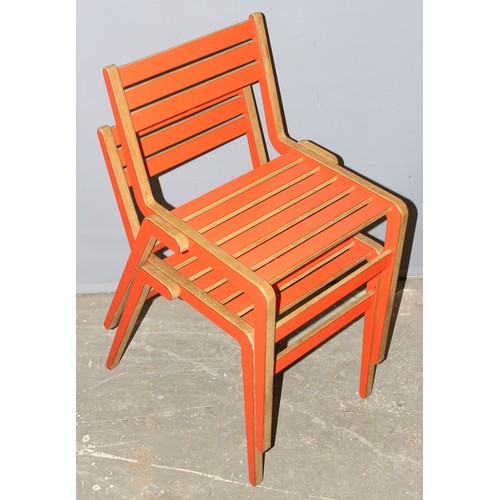 35 - A pair of unusual retro red painted bent plywood chairs