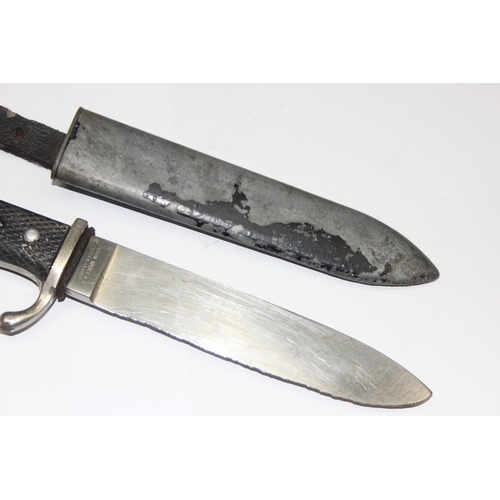 1487 - A WW2 style Hitler Youth knife by Anton Wingen Jr of Solingen, the blade marked Othello, in leather ... 