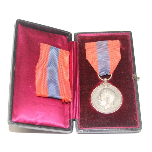 1490 - George V silver Imperial Service Medal named to Albert Ernest Johns, in original leather box with 2 ... 