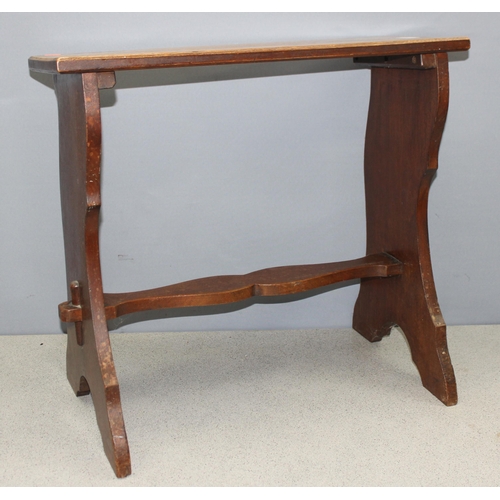 14 - An antique mahogany piano stool with decorative stretcher, approx 62cm wide