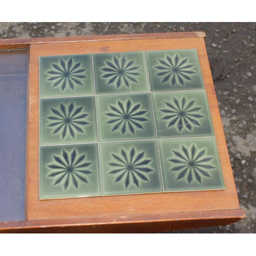 78 - A retro Lebus Link green tile topped coffee table with storage, approx 105cm wide x 43cm deep x 41cm... 