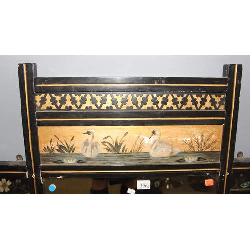 400 - A Victorian ebonised and painted over mantel mirror, in aesthetic taste, late 19th century, the frie... 