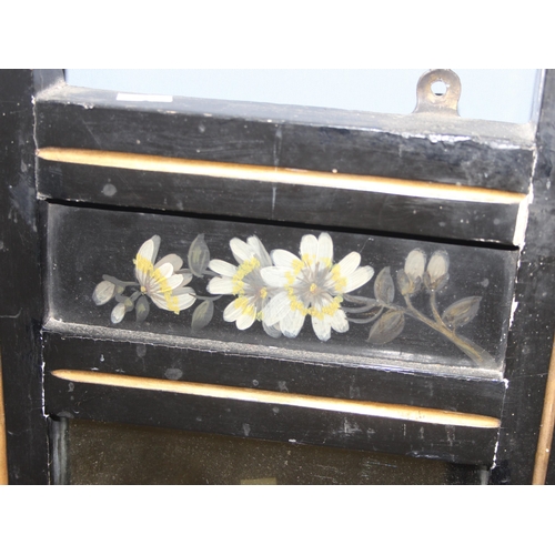 400 - A Victorian ebonised and painted over mantel mirror, in aesthetic taste, late 19th century, the frie... 