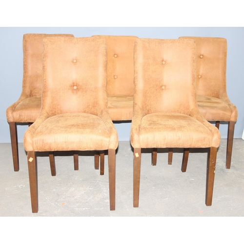 144 - A set of 5 tan leather or suede high backed dining chairs
