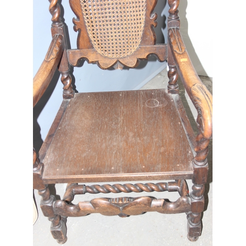 78 - A Carolean style oak armchair with bergere back, approx 127cm tall