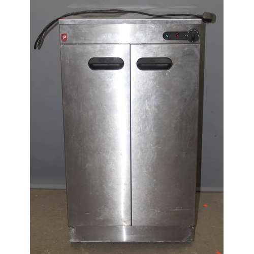 801 - A Parry model 1863 stainless steel commercial plate warmer cupboard, approx 60cm wide x 60cm deep x ... 