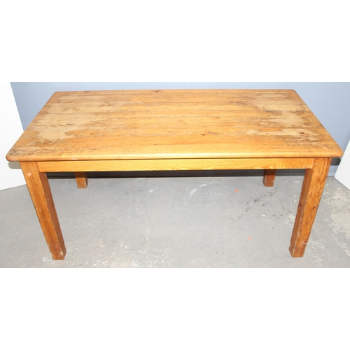 83 - A vintage pine country kitchen table, approx 160cm wide x 84cm deep x 75cm tall