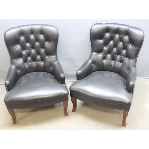 4 - A pair of Georgian style button back dark green leather or leatherette Chesterfield club chairs with... 