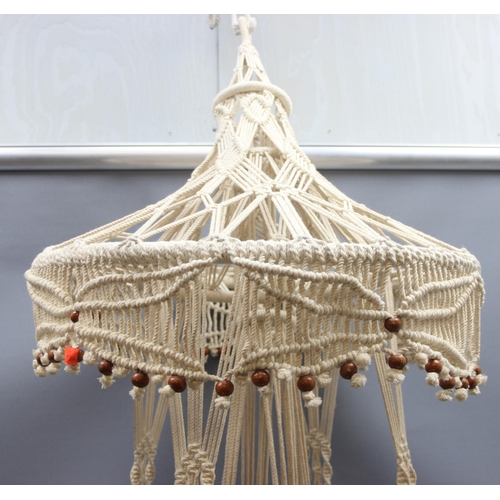 67 - A vintage Boho Macrame hanging multi-level plant table, approx 230cm tall x 62cm wide