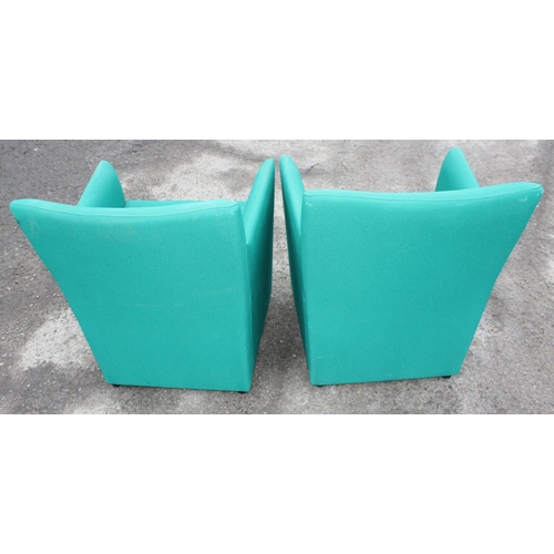91 - 2 modern green covered designer armchairs, each approx 62cm wide x 55cm deep x 80cm tall
