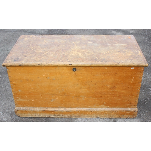 3 - A Victorian pine chest or blanket box with iron handles, approx 111cm wide x 56cm deep x 57cm tall