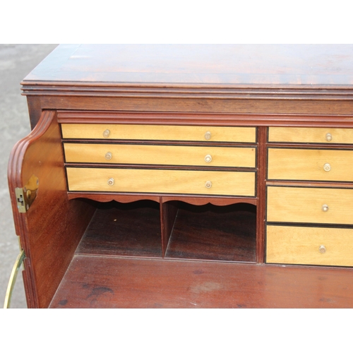 66 - A 19th century mahogany secretaire chest of drawers with turned wooden handles and bracket feet, app... 