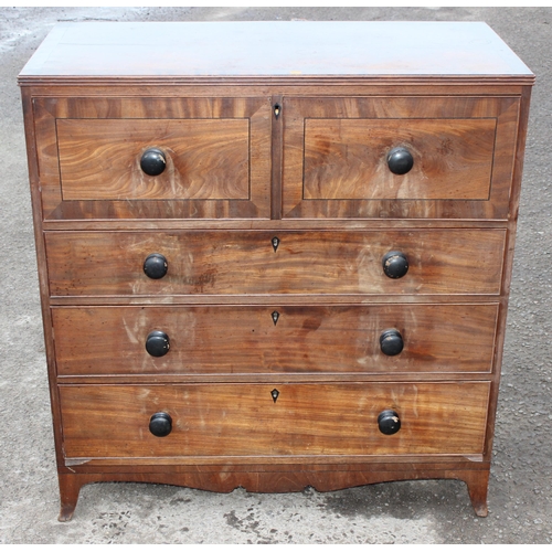 66 - A 19th century mahogany secretaire chest of drawers with turned wooden handles and bracket feet, app... 
