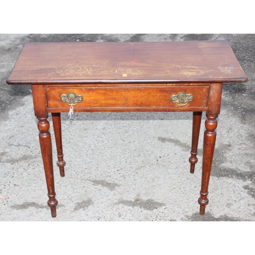 75 - A late 19th or early 20th century mahogany hall table with single drawer and Art Nouveau brass handl... 