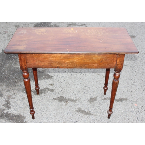 75 - A late 19th or early 20th century mahogany hall table with single drawer and Art Nouveau brass handl... 