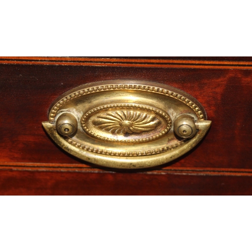26 - A 19th century mahogany and Sheraton style satinwood inlaid kneehole desk with 8 drawers and a cupbo... 