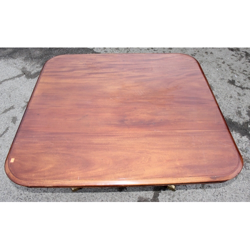 53 - A Victorian mahogany tilt top breakfast table with square top, approx 121cm wide x 115cm deep x 85cm... 