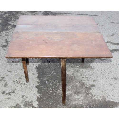 71 - An antique oak console or side table with single drawer and fold over top, approx 88cm wide x 91cm d... 