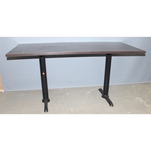 103 - A twin legged pub table, approx 151cm wide x 70cm deep x 75cm tall