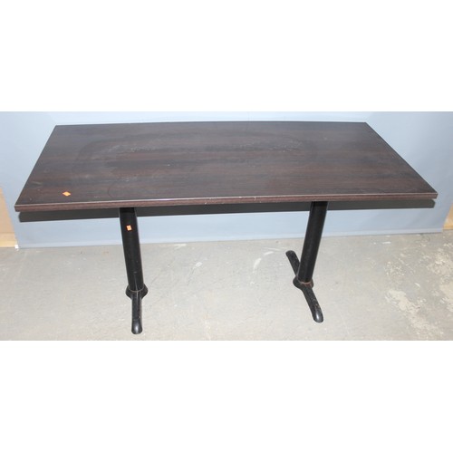 103 - A twin legged pub table, approx 151cm wide x 70cm deep x 75cm tall