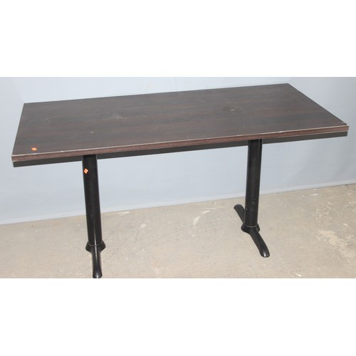 102 - A twin legged pub table, approx 151cm wide x 70cm deep x 75cm tall