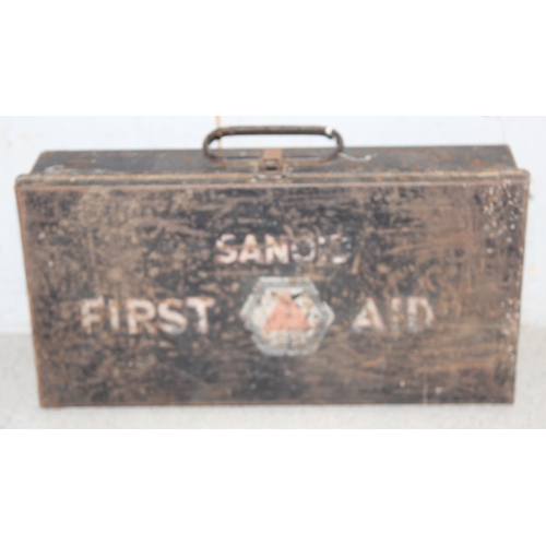 1803 - Vintage metal Sanoid first aid tin with contents, approx 33cm x 16cm x 9cm