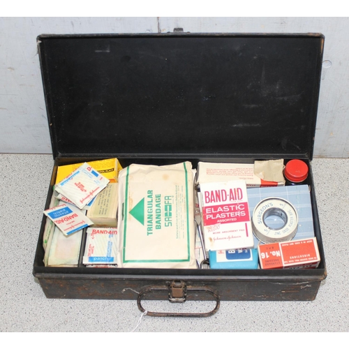 1803 - Vintage metal Sanoid first aid tin with contents, approx 33cm x 16cm x 9cm