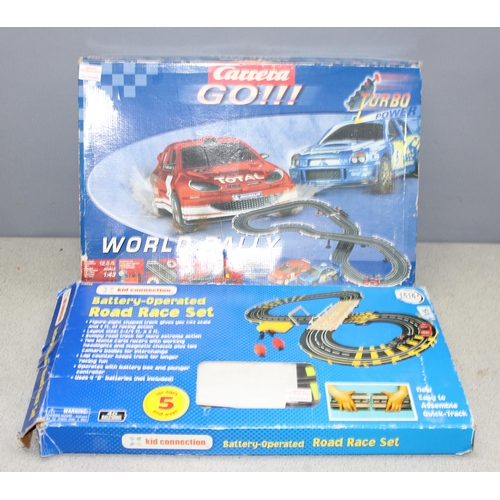 1516A - Vintage toys - two racing games, Kid Connection Road Race Set, and Carrera Go!!! World Rally, in ori... 