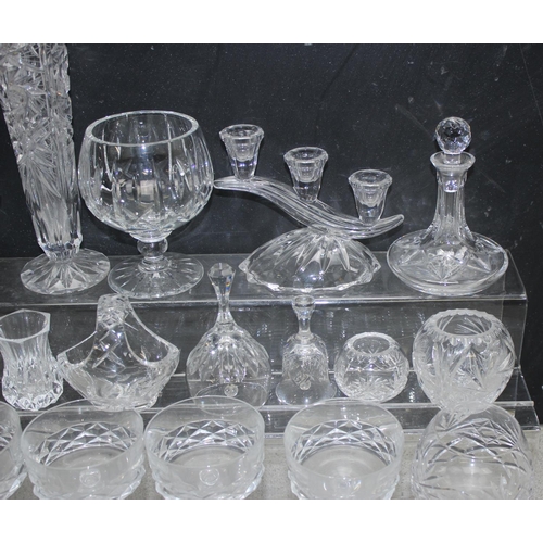 1784 - Box of mixed cut-glass items to incl candle holder, trifle dishes etc