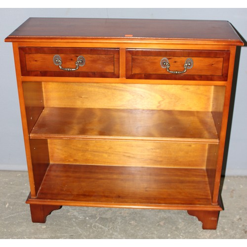 143 - Mahogany 2 drawer hall unit and bookcase, approx 79cm w x 29cm D x 78cm