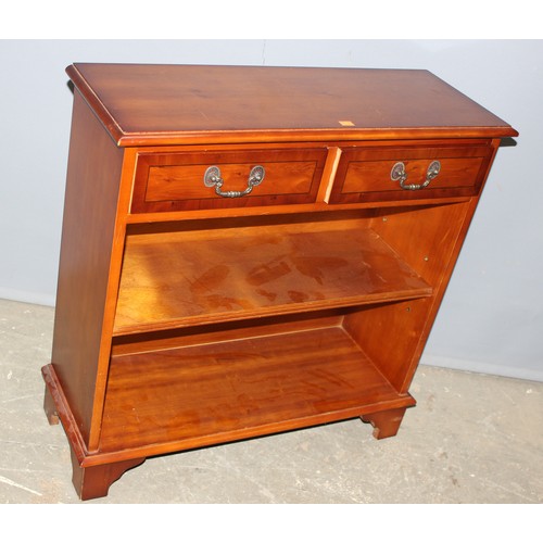 143 - Mahogany 2 drawer hall unit and bookcase, approx 79cm w x 29cm D x 78cm