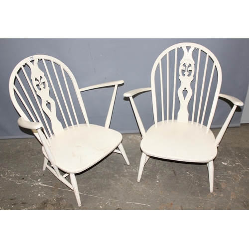 54A - 2 vintage white painted Ercol armchairs