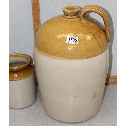 1786 - 5 assorted stoneware items to incl jars and very large flagon, tallest 44cm