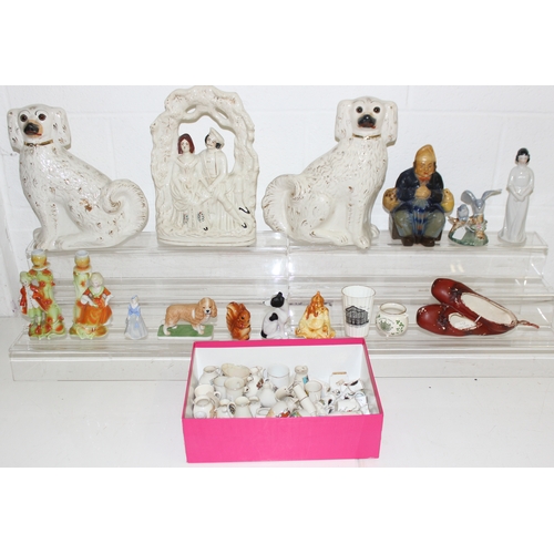 1788 - Qty of assorted crested china, a pair of 19th century Staffordshire spaniels (AF) and other figures ... 