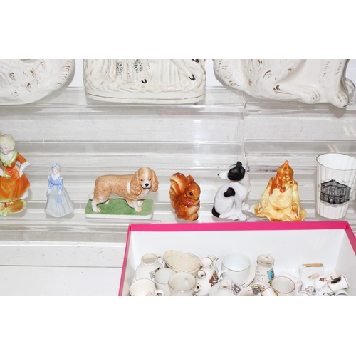 1788 - Qty of assorted crested china, a pair of 19th century Staffordshire spaniels (AF) and other figures ... 