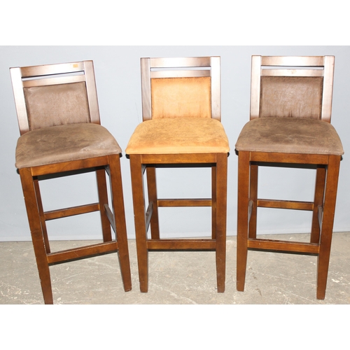 61A - 3 modern suede seated high bar stools by Pubstuff, each approx 108cm tall