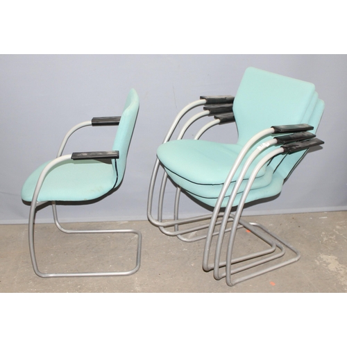 93A - A set of 4 retro style Turquoise & chrome stacking cantilever chairs by Orange Box