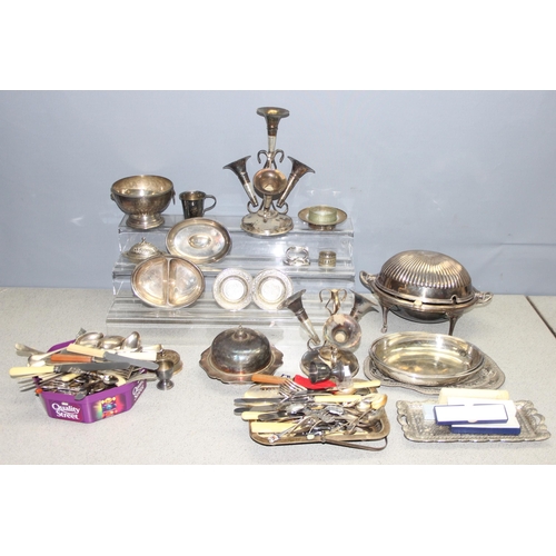 1007 - Large qty of assorted antique and later silver-plated items to incl a country house warming dish, ap... 