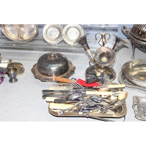 1007 - Large qty of assorted antique and later silver-plated items to incl a country house warming dish, ap... 