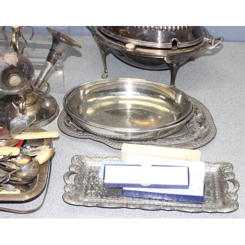 1007 - Large qty of assorted antique and later silver-plated items to incl a country house warming dish, ap... 