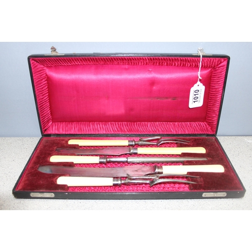 1010 - Boxed 5-piece hallmarked silver-collared carving set