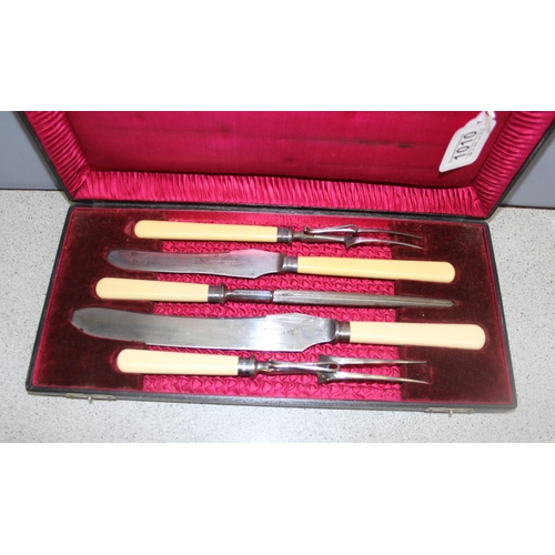 1010 - Boxed 5-piece hallmarked silver-collared carving set