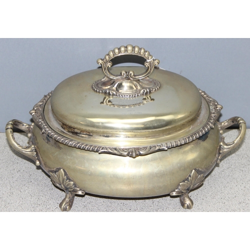 1013 - A large 19c old Sheffield plate inscribed oval footed and lidded tureen on feet given as a trophy pr... 