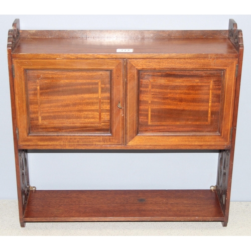 113 - Edwardian mahogany wall cabinet with shelf, approx 56cm W x 55cm H
