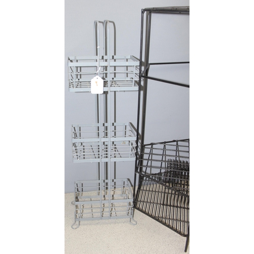 115 - 3 pieces of wirework furniture to incl retro magazine rack and 2 tiered shelving stands
