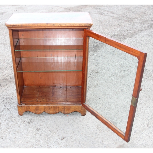 123 - A Victorian burr walnut display cabinet with glass front, approx 76cm wide x 39cm deep x 99cm tall